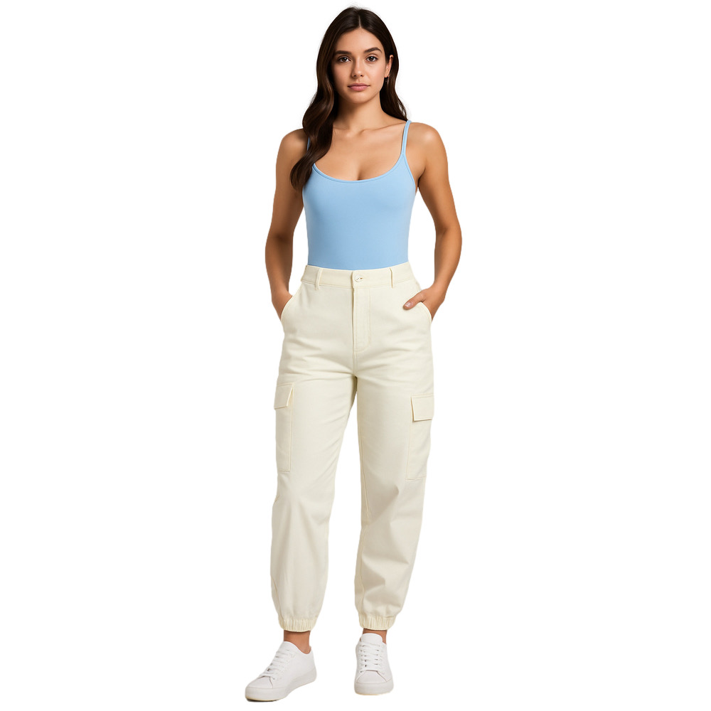 NWT❗️ENTRO Ladies Cream Cargo Pocket Jogger Pant SMALL 26” Waist